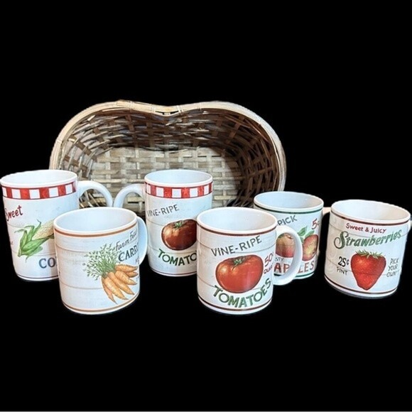 Sakura&Home Trends Farm Fresh Mug Set Carrots Corn Tomatoes Apples Strawberries - Picture 1 of 16